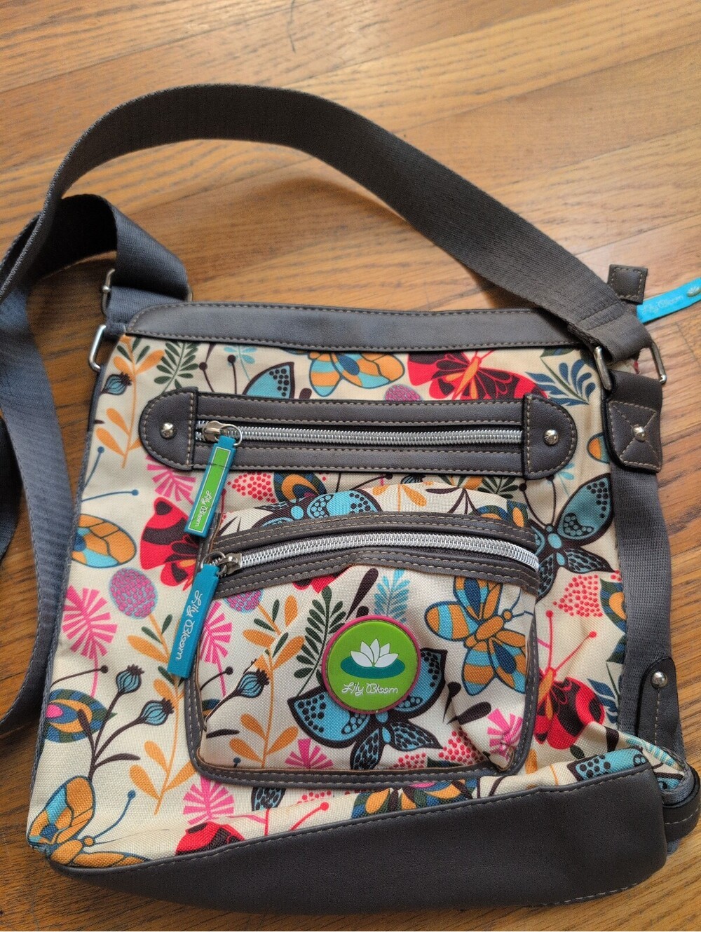 Lily Bloom Crossbody Bag with Colorful Butterfly and Floral Print